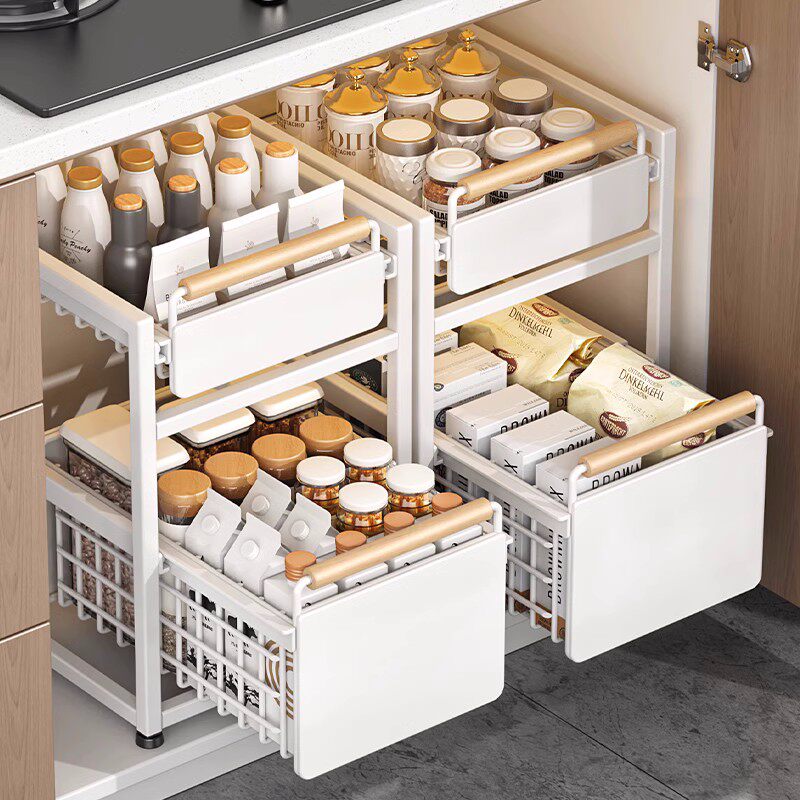 橱柜拉篮厨房柜内分层调料收纳架自制抽屉式深柜水池下水槽置物架