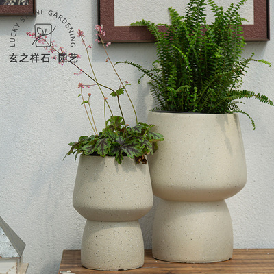 高脚花盆酒杯水泥花盆镁泥蝴蝶兰桌面绿植盆栽轻奢高级感创意简约