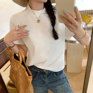 高端小资白色纯棉正肩宽松短袖T恤女夏季2026新款今年流行小上衣
