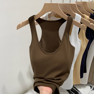 美拉德咖色带胸垫遮副乳美背外穿工字背心吊带女夏2026新款小上衣