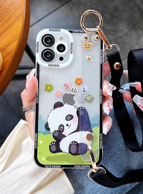 适用于OPPO Reno14手机壳透明软壳14pro可爱小众Reno13熊猫创意Reno7斜跨K12腕带K11防摔A5x全包R17创意新款
