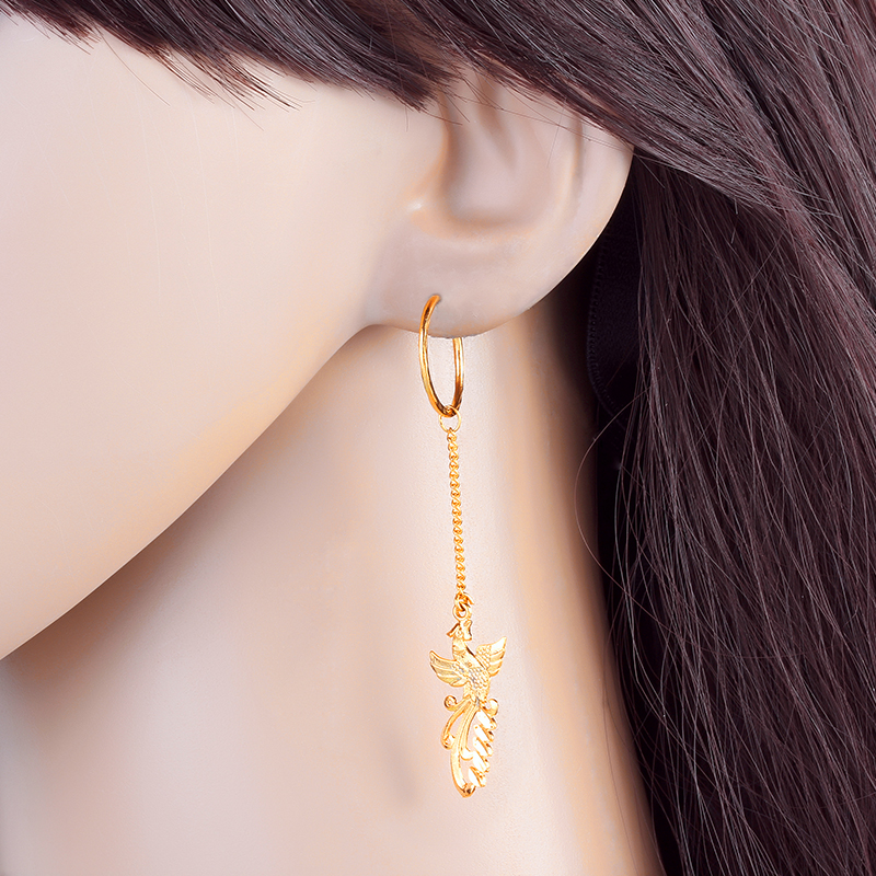 越南沙金耳环长款吊坠久不掉色仿真黄金色复古简约镀金首饰气质