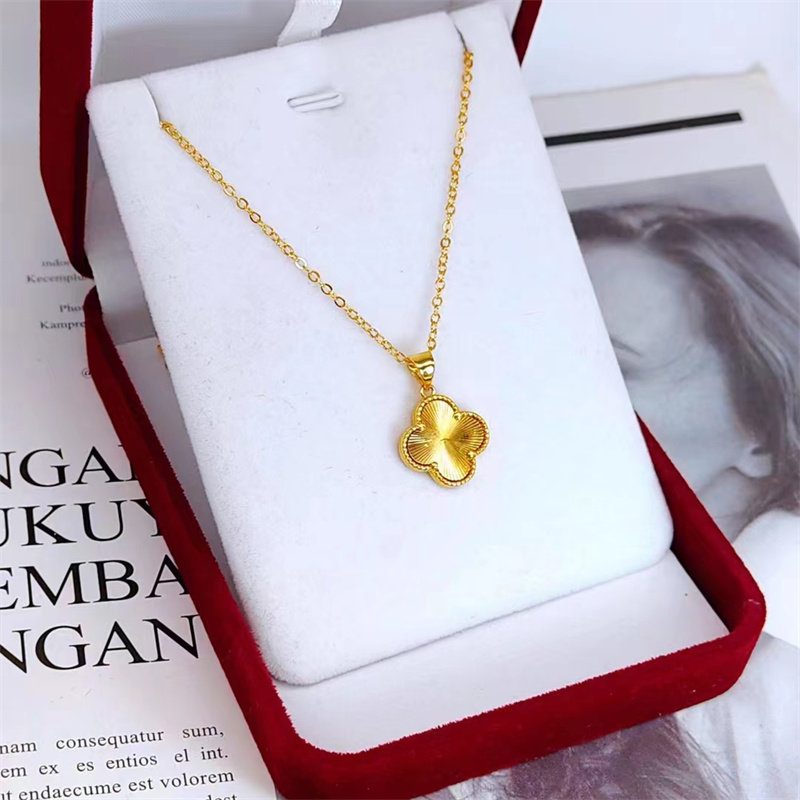 甜美沙金幸运四叶草项链女镀24K金锁骨链时尚吊坠网红久不退色