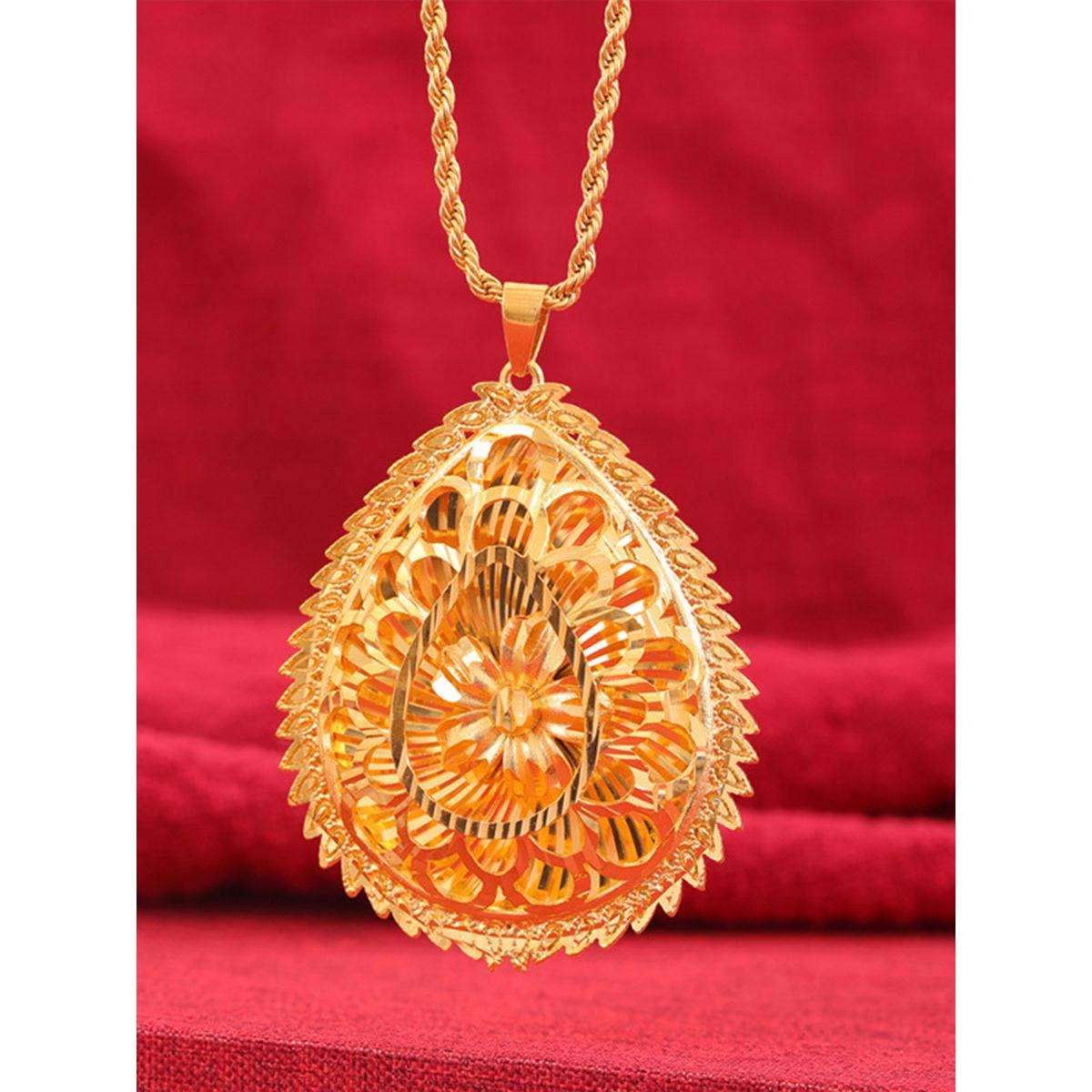 沙金男女水滴吊坠繁花似锦镂空饰品国风百搭气质配饰镂空黄金色