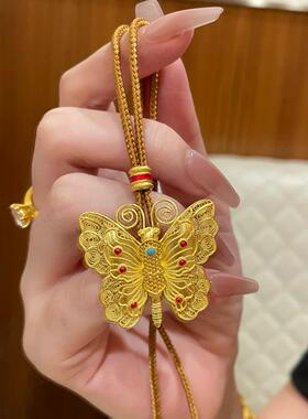 韦雪同款蝴蝶项链琳琅花丝蝴蝶吊坠女仿真沙金老铺锁骨链金店同款