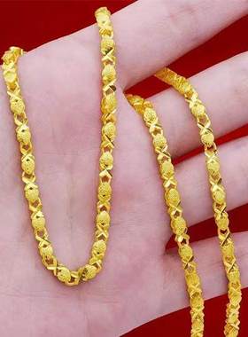 爱心黄金色项链女款24K纯金色链子素链M扣防过敏送老婆粗细结实