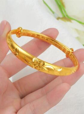 【大捡漏】香港正品沙金推拉花朵手镯女款实心仿黄金色手环送礼物