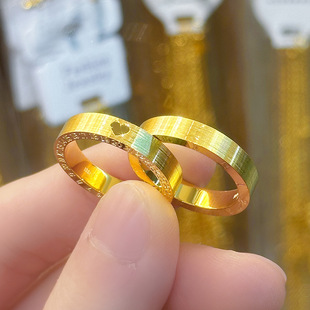 越南沙金镀黄金520年轮爱心戒指时尚马赛克龙鳞猫眼男女情侣对戒