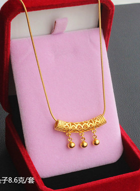 蝴蝶结套链可爱仿黄金铃铛项链路路通吊坠弯管沙金送女友不褪色