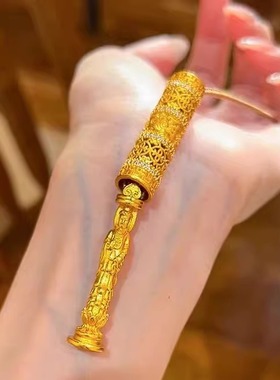 韦雪同款古法镶钻六字随身佛伸缩柱吊坠编绳项链越南沙金仿真黄金