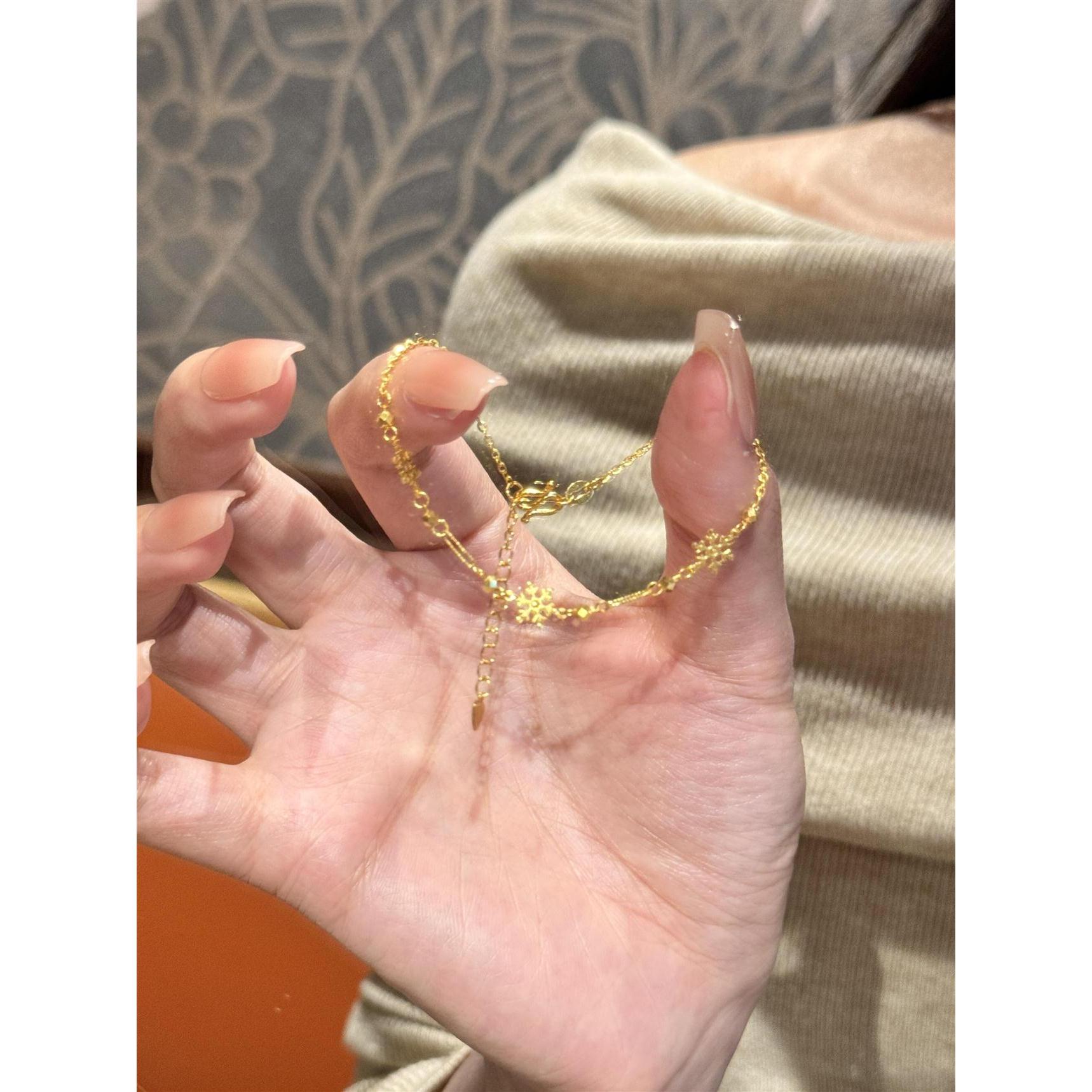 小众复古风高级感轻奢金闪闪黄金色雪花沙金手链女款叠戴手饰时尚