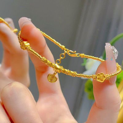 古法沙金碎金子平安喜乐手链女2024新款招财进宝生日送女友礼物