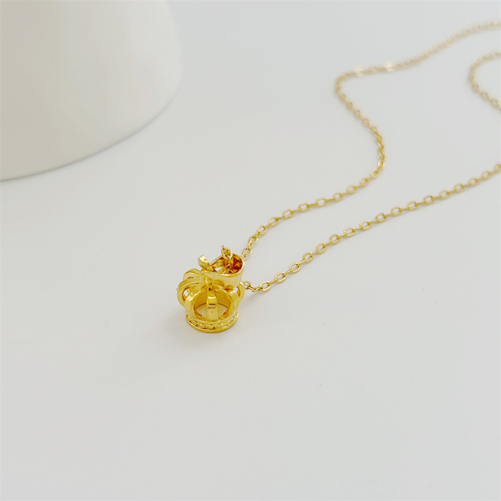 项链女沙金镀真金皇冠吊坠颈链锁骨链时尚简约饰品久不掉色