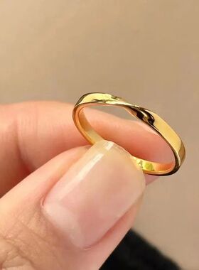 沙金戒指女防真金戒指时尚感个性小众设计情侣食指指环