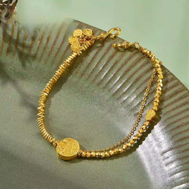 正品越南沙金岁岁有钱手链黄金色不掉色精致妈妈情人礼物送女友