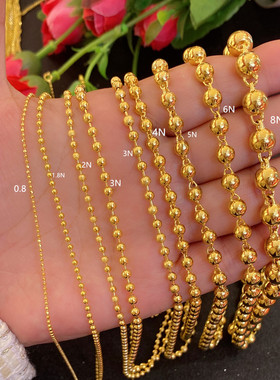 沙金时尚简约甜美光面光珠切割珠珠项链锁骨链加长情侣素链不掉色