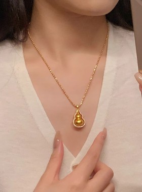 古法沙金转运黄金葫芦项链女款新中式镶钻毛衣链轻奢小众2025新款