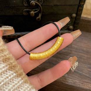 久不掉色越南沙金仿古法金diy配件小福字弯管皮绳项链女百搭