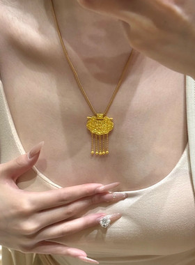 金店同款沙金仿真金天子门生锁包吊坠女款轻奢高级感项链送女友