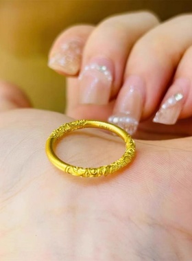 奥特莱斯折扣清仓沙金可爱轻奢百搭气质凌纹素圈光面古法指环戒指