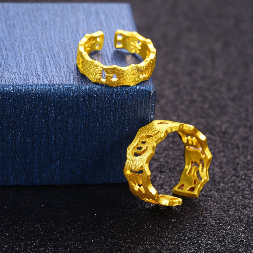 越南沙金戒指男女情侣款开口仿真黄金久不掉色正品999一对哑光24K