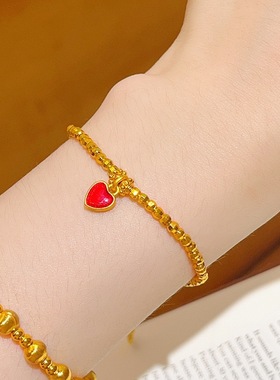 沙金红色爱心蹦迪珠手链女仿真黄金转运珠小众轻奢高级感手串