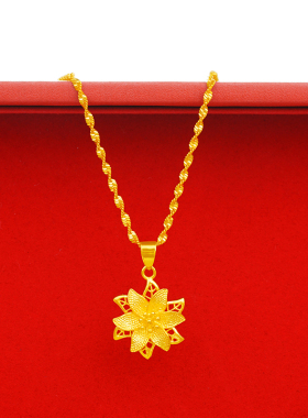 沙金吊坠项链女仿真黄金色欧币金镀金花朵项坠锁骨项链久不掉色