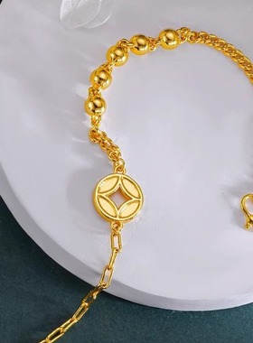 新款金钱小光珠手链百搭小众设计越南 沙金仿真黄金轻奢小众设计