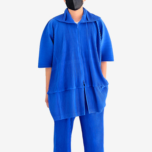 风衣男装2024秋季宽松披风中长款复古原创日系纯色连帽外套潮牌蓝