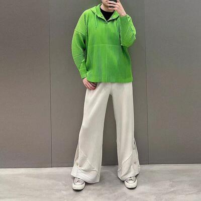 26年春季新款男女同款宽松褶皱直筒喇叭型阔腿休闲裤百搭开衩长裤