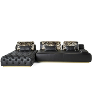 福爵 roberto cavalli德灵顿豹纹意式轻奢客厅设计师拉扣真皮沙发