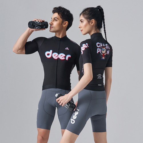 deer黑白双色骑行服短袖上衣