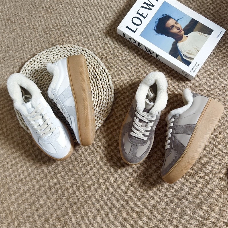 外贸真皮德训鞋女2025新款厚底百搭运动休闲板鞋加绒保暖棉鞋女鞋