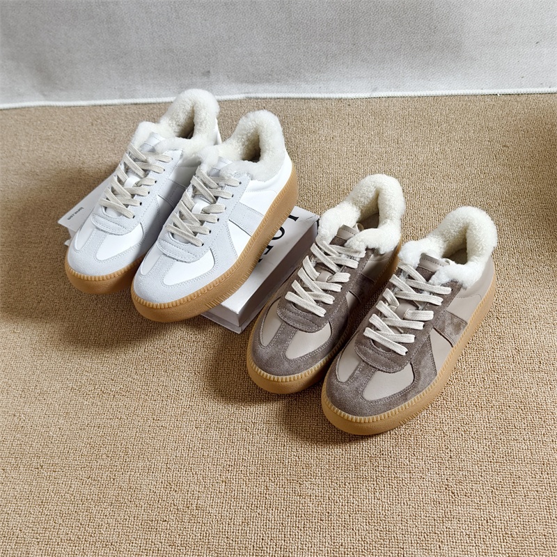 外贸真皮德训鞋女2025新款厚底百搭运动休闲板鞋加绒保暖棉鞋女鞋