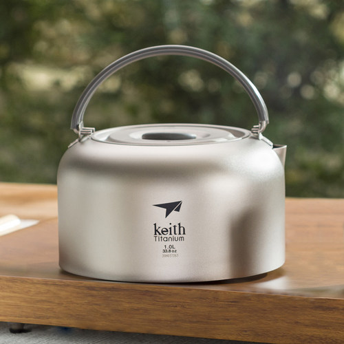 keith铠斯家用纯钛烧水壶户外可携式烧水壶泡茶壶1L钛水壶大容量
