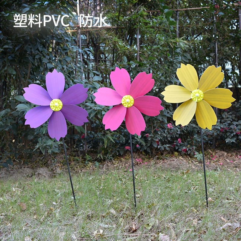 六叶风车串花朵塑料小风车装饰幼儿园户外旋转悬挂彩色太阳花玩具