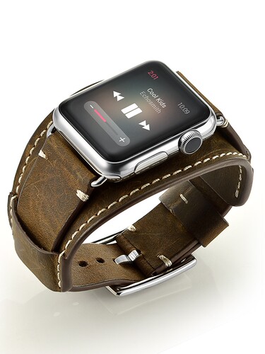 适用apple watch4 5 6 7 8 9 10代苹果手表带iwatch9手表ultra2真皮表带牛皮SE腕带series s10表带手镯款潮男
