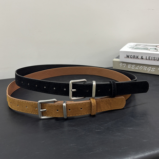 棕色腰带男设计感小众潮流年轻人 细款 黑色皮带女装 饰配牛仔裤