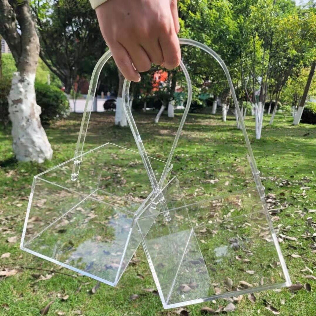 长方形手提亚克力透明水晶插花空盒花篮鲜花礼盒防水手工收纳盒