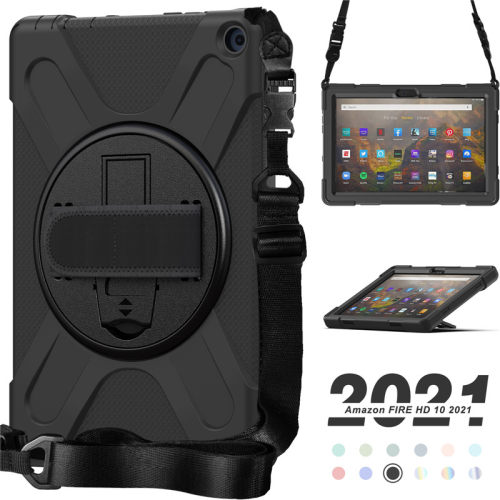 适用2021 kindle fireHD 10手托皮套HD10plus平板保护壳肩带全包