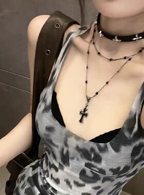 黑色十字架choker女长款叠戴y2k项链女高级感锁骨链辣妹甜酷颈链