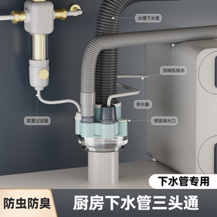 厨房下水管三头通洗碗机净水器分水器水槽排水管道密封塞防返臭