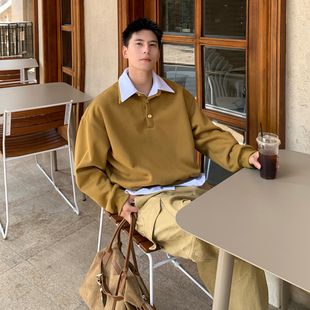 套头百搭款 领卫衣男假两件长袖 上衣 潮牌小众撞色衬衫 Holocene美式