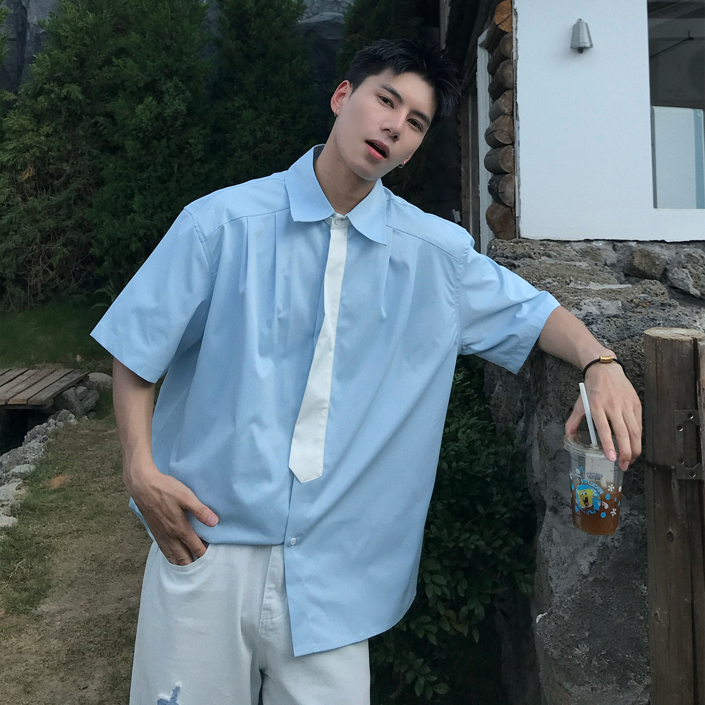 Holocene夏季学院风衬衫短袖休闲