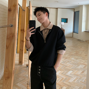 Holocene美式潮牌假两件POLO翻领半拉链卫衣男生cleanfit潮流上衣