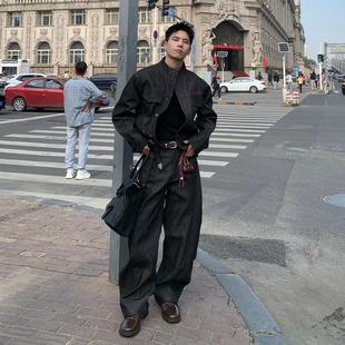 子搭配一套 男外套裤 Holocene美式 潮牌复古设计感水洗做旧牛仔套装