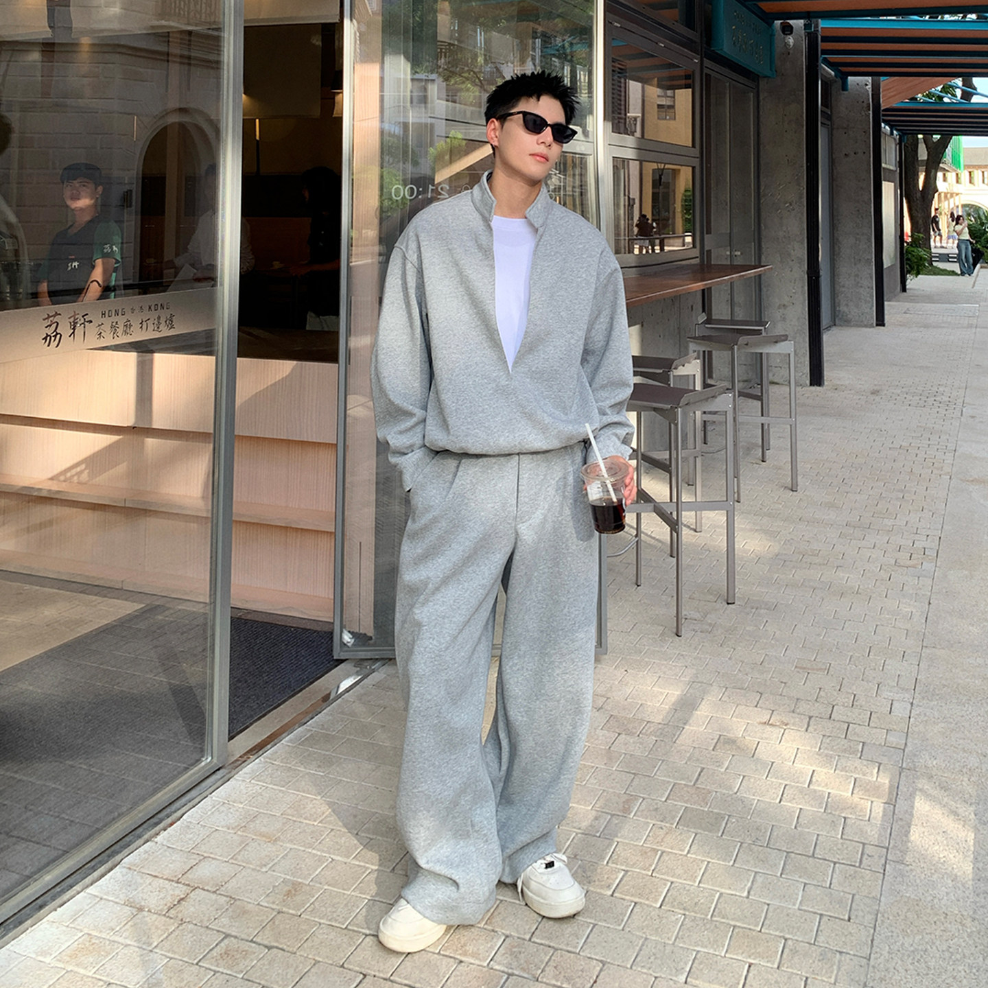 Holocene美式潮牌秋季假两件痞帅立领卫衣高级感宽松套装搭配一套,男装,休闲运动套装,淘宝优惠券,粉丝福利购,淘宝优惠卷