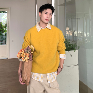 Holocene美式潮牌cleanfit圆领毛衣男士秋冬少年感保暖长袖针织衫