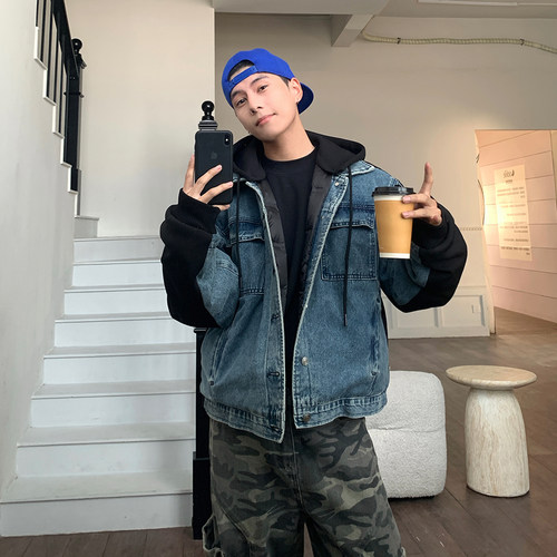 Holocene可拆卸帽牛仔羽绒服男