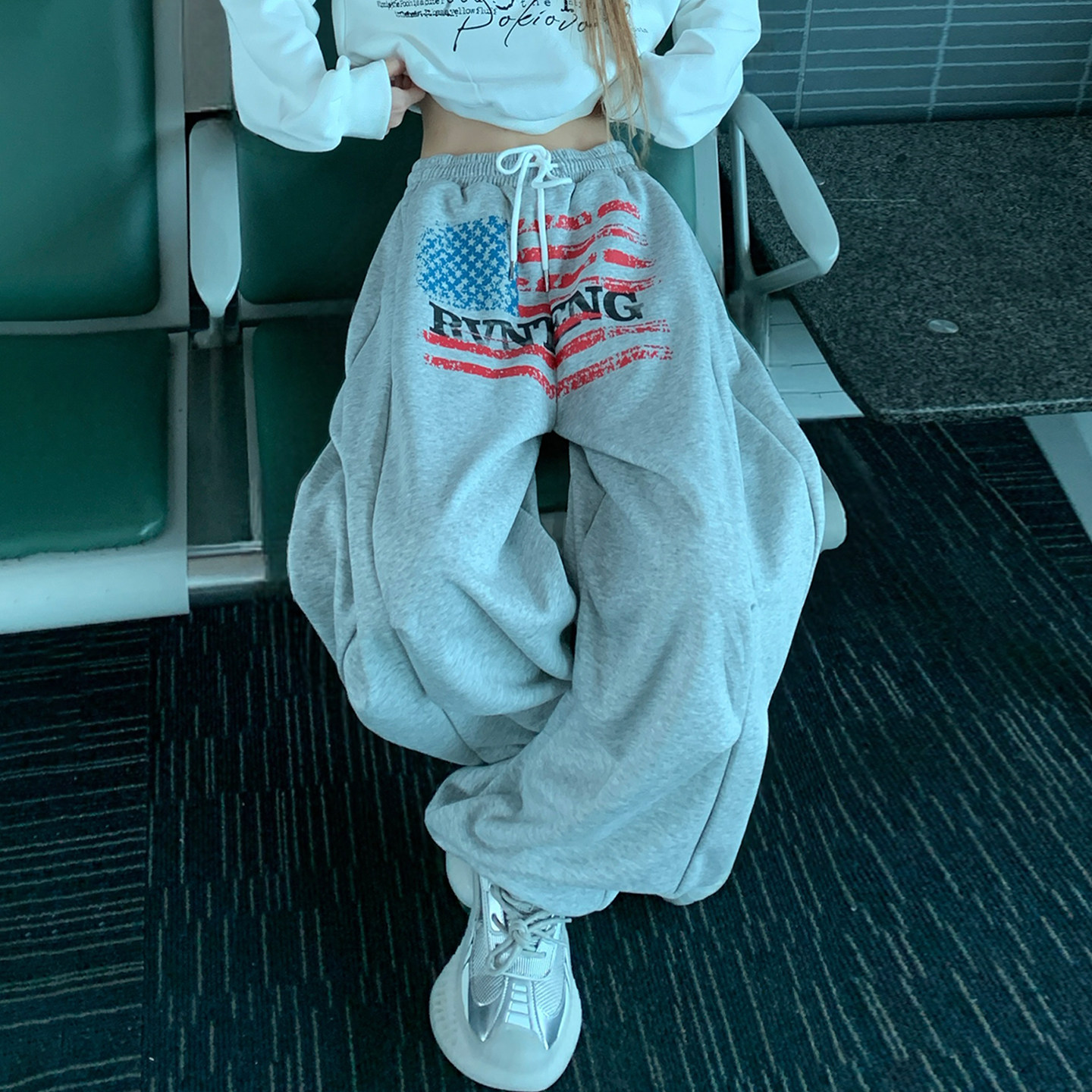 Holocene美式潮牌复古设计感印花抽绳卫裤女秋慵懒风宽松百搭长裤,女装/女士精品,卫裤,淘宝优惠券,粉丝福利购,淘宝优惠卷